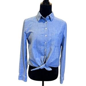J. Crew Light Blue Cotton Button Up Shirt Tie Front Size Medium